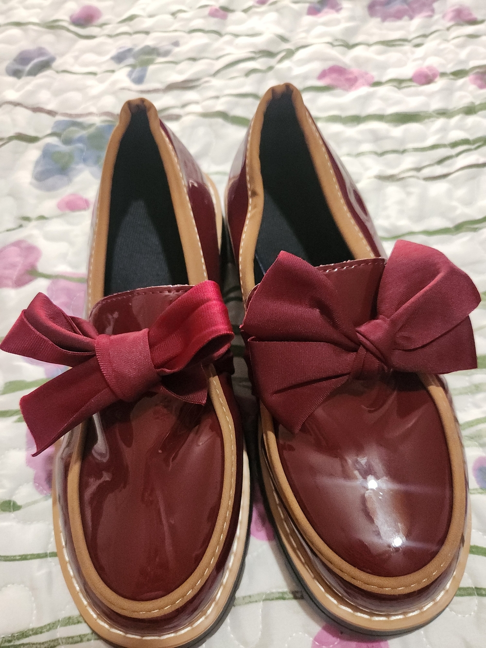 Patent Burgundy Bow Loafers for Women